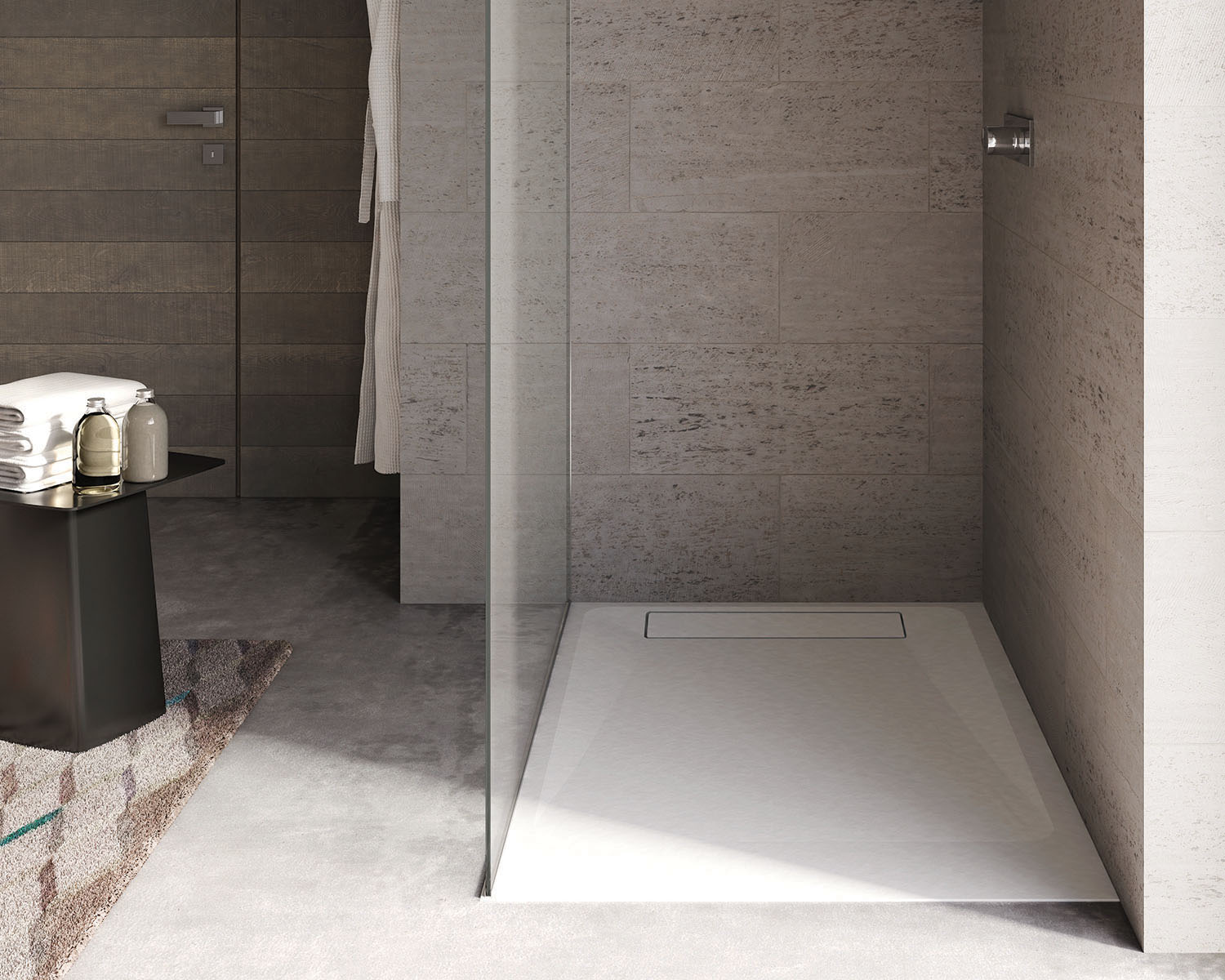 Filo flush shower tray in natural stone, Flush shower trays