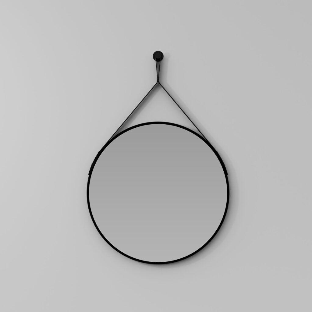 Specchio rotondo Ring in Metallo verniciato e cintura in Ecopelle Nera  - Ideagroup