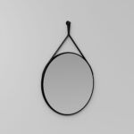 Specchio rotondo Ring in Metallo verniciato e cintura in Ecopelle Nera  - Ideagroup